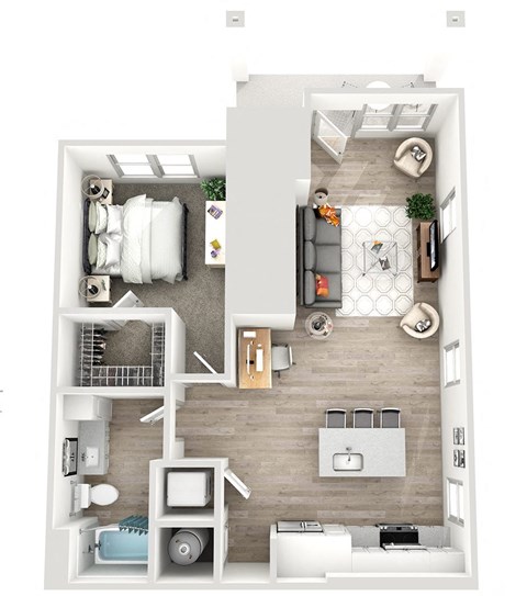 Floor plan for 1 bed, 1 bath, 772 sqft
